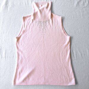 Y2k Rhinestone Embellished Pink Turtleneck Tank | BarbieCore | Romantic